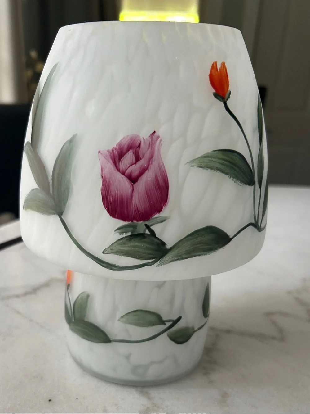 Hand-Painted Floral Table Lamp - White with Pink & Orange Tulips